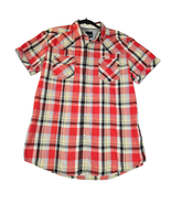 Jack &amp; Jones High Grade 75 Medium Mens Pearl Snap Shirt Plaid Red Graphic - $18.11 CAD