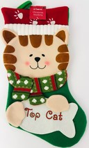 Christmas Stocking Top Cat Holidays Pet Kitten Kitty Scarf Paw Prints Holds Fish - £19.54 GBP