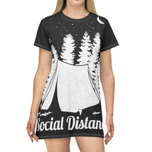 Black and White Social Distance Tent Illustration T-Shirt Dress in Polye... - £33.78 GBP+