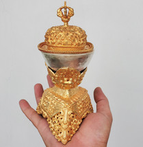 Tibetan Buddhist Fine Gold/Silver Plated Kapala Ritual Bowl 7&quot; - Made in... - $89.99