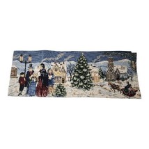 Christmas Tapestry Table Runner 67&quot; Snowmen Carolers Snowy Winter Holiday Scene - £13.84 GBP
