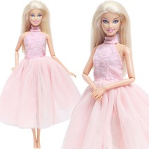 Pink Color Doll Dress Wedding Party Gown Clothes And Accessories For Barbie Doll - $8.80