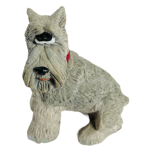 1981 Schnauzer Dog Pet Figurine Signed Grey Resin Red Collar Looking Up ... - $14.96