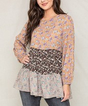 $84 Egs By Loges Caramel Ditsy Floral Tiered Bishop-Sleeve Tunic Size XL NWOT - £14.97 GBP