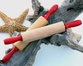Vintage Toy Kitchen Rolling Pins Red Handled Wood Wooden Child 1950s - £15.91 GBP