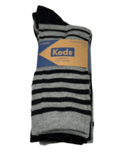 Keds Crew Socks Women 6-10 Gray Black Stripes Solids 6 Pair Casual Everyday - $14.85