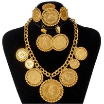 Coin Necklace/Earring/Ring/Bracelet Dubai  Jewelry Sets For Women Gold Color Coi - £36.67 GBP