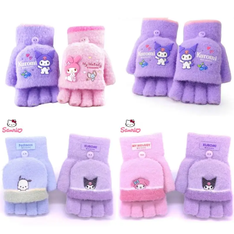New Kawaii Sanrios Hellokitty Kids Plush Gloves Anime Cinnamoroll Kuromi Winter - £8.68 GBP+