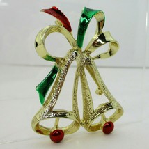 Vintage Gold Tone Enamel Gerrys Double Christmas Bell Brooch Pin Jewelry... - $15.82