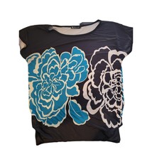 Allegra K Large Black, blue floral tunic short sleeve top - £7.08 GBP
