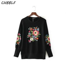 women elegant  embroidery sweatshirt o neck long sleeve pullover female DFP8418 - £72.75 GBP
