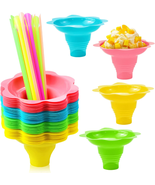 Oomcu 50 PCS Colorful Flower Snow Cone Cups with 50 PCS Cone Spoon Straw... - £18.71 GBP