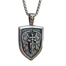 Archangel Michael Pendant Medal Shield Steel Necklace Amulet Protection &amp; Boxed - £11.56 GBP