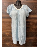 VINTAGE HABAND Nightgown Large Blue Cotton Lightweight Lace  Elastic Nec... - £11.91 GBP