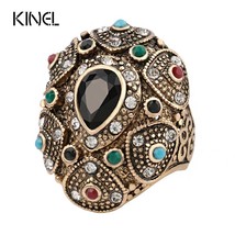 Turkish Black  Rings For Women Color Gold AAA Crystal Accessories Fashion Vintag - £6.02 GBP