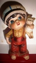 Vintage Ceramic Figurine Boy Child with Cat, Bottom marked 4TW-139 - CUTE - $9.95