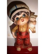 Vintage Ceramic Figurine Boy Child with Cat, Bottom marked 4TW-139 - CUTE - £7.77 GBP