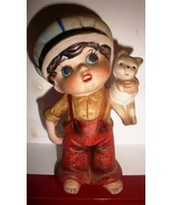 Vintage Ceramic Figurine Boy Child with Cat, Bottom marked 4TW-139 - CUTE - $13.61 CAD