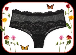 L  NOIR Black Scallop Floral Lace Mesh Very Sexy Cheeky Victorias Secret Panty - £10.29 GBP