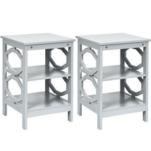 2 Pieces 3-tier Nightstand Sofa Side End Accent Table Storage Display Shelf-Gray - £84.61 GBP