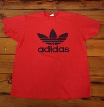 Vintage Adidas 50/50 Trefoil Run DMC Era Design Red Black T-Shirt USA Made L-XL - £94.96 GBP