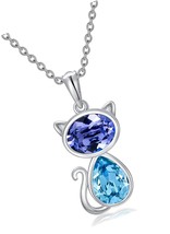 Sterling Silver Cat necklace, Blue Purple Crystals - $142.84