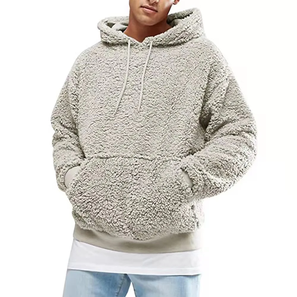 New Men Casual Hoodie Solid Double Sided Plush   Pocket Long Sleeve Autumn Winte - £136.23 GBP