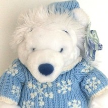 Winnie Pooh Bear 12&quot; Winter Snowflake Blue White Plush Disney Store Exclusive  - £14.00 GBP