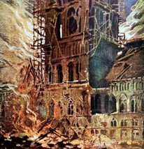 Cloth Hall Ypres Destruction WW1 Lithograph 1918 Ruins War Military Art DWY6 - £31.75 GBP