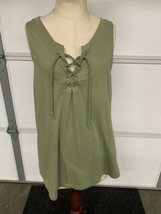 Victoria&#39;s Secret Pink Lace Up Detail Tank Top Army Green Size Medium - £6.89 GBP