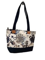 Thirty-One Floral Bag Purse Navy Gray Blue White Shoulder Canvas Zipper ... - £10.07 GBP