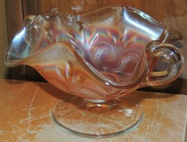 Carnival Glass Compote 6.5&quot; Question Marks Bon Bon Marigold Amber Irides... - $18.93 CAD