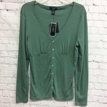 Alfani Womens Cardigan Sweater Green Long Sleeve V Neck Button L New - £15.64 GBP