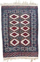 Handmade vintage Uzbek Bukhara rug 1.8&#39; x 2.7&#39; (56cm x 83cm) 1970s - 1C997 - $4,898.16 MXN