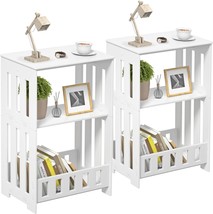 Side Table Nightstand Set Of 2, 3-Tier Narrow End Table With Display, White - £47.76 GBP