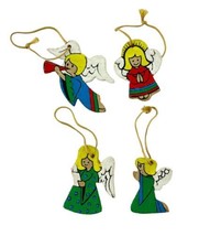 Christmas Ornaments Four Angels Flat Wood Hand Painted Holiday Tree Decor - £11.55 GBP