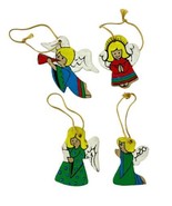 Christmas Ornaments Four Angels Flat Wood Hand Painted Holiday Tree Decor - £11.45 GBP