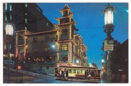 Vtg Postcard-Chinatown After Dark-San Francisco CA-Trolly-Cars-Stamp-Chrome-CA6 - £1.79 GBP