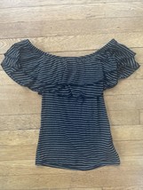 * Womens HOLLISTER black white stripe off the shoulder top shirt size small - £6.19 GBP