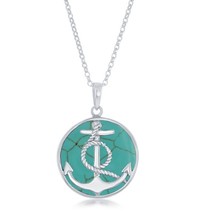 Anchor with Twisted Rope Round Turquoise Pendant W/Chain - £91.88 GBP