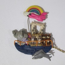 Vintage Handmade Polymer Clay Noahs Ark Pin Funny Pin Rainbow Flamingo Pig - £19.76 GBP