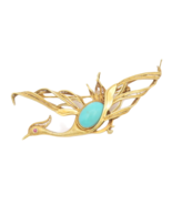14K GOLD Vintage Brooch Pin Swirly Cutout Ruby Eyed &amp; Gemstone Flying Bi... - $1,305.88 CAD
