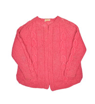 Vintage Hand Knit Wool Cardigan Sweater Womens S Pink Cable Knit Open Front - £20.50 GBP