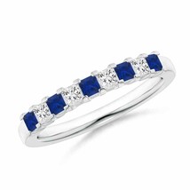 ANGARA Blue Sapphire and Diamond Semi Eternity Classic Wedding Band in Gold - £1,082.58 GBP