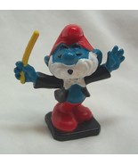 VINTAGE BULLY  THE SMURFS PAPA SMURF AS CONDUCTOR 2&quot; PVC FIGURE TOY 20092 - $14.85