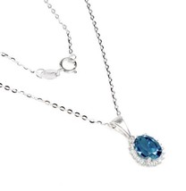 Irradiated Natural London Blue Topaz 8x6mm White Topaz 925 Silver Necklace - £105.31 GBP
