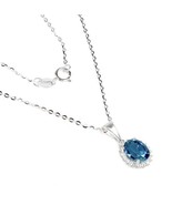 Irradiated Natural London Blue Topaz 8x6mm White Topaz 925 Silver Necklace - £106.44 GBP