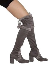 Charles David Over the Knee Boot 7 Slate Gray $159 Faux Fur Trim PomPoms... - £55.69 GBP