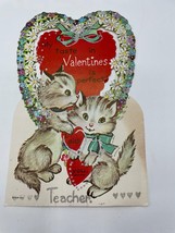 Valentines Day Vintage Greeting Card For Teacher Kittens Cats &amp; Hearts 1... - $5.69