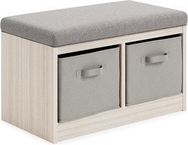 Upholstered Storage Bench With Removable Baskets, Gray, By Signature Design By - £109.80 GBP